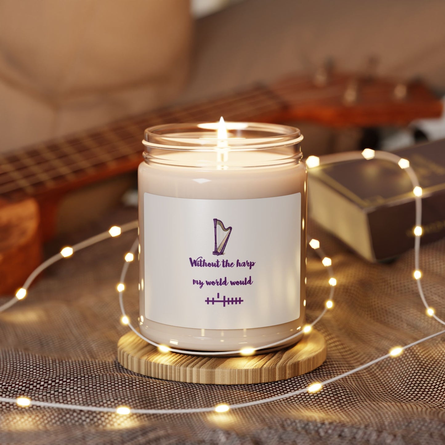 Scented Soy Candle with Harp Design | Relaxing Home Fragrance, Music Lover Gift, Aromatherapy, Meditation, Cozy Decor