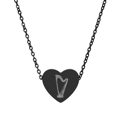 Engraved Harp Heart Necklace, Gift for Her, Gifts for Musicians