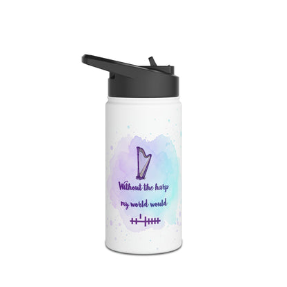 Harp-Themed Stainless Steel Water Bottle, Hydration Gift for Musicians, Fitness, and Outdoor Lovers, Motivational Drinkware