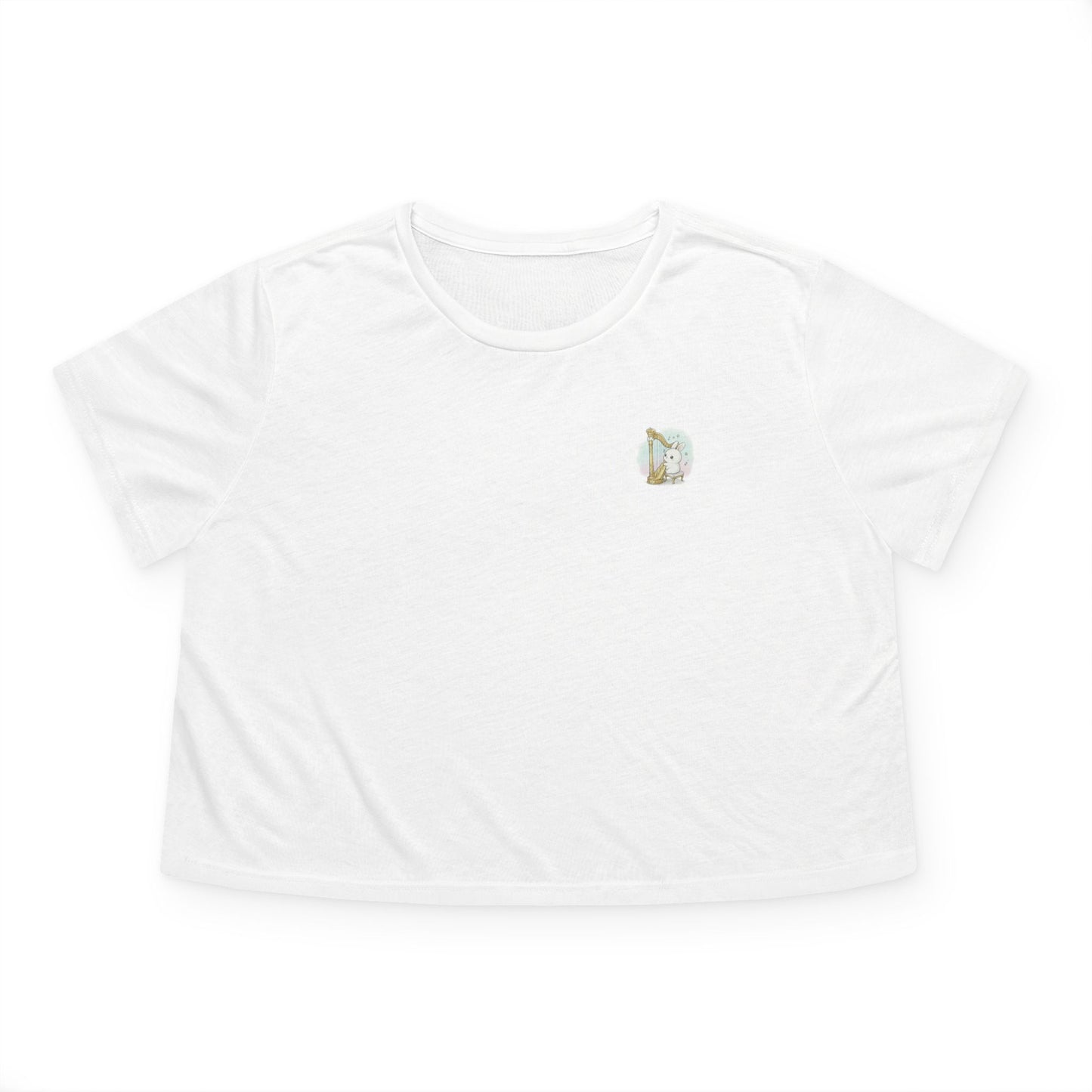 Kawaii Bunny Playing the Harp Graphic Flowy Cropped Tee