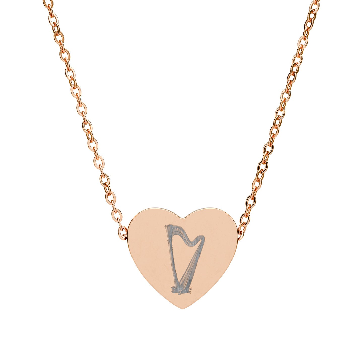 Engraved Harp Heart Necklace, Gift for Her, Gifts for Musicians