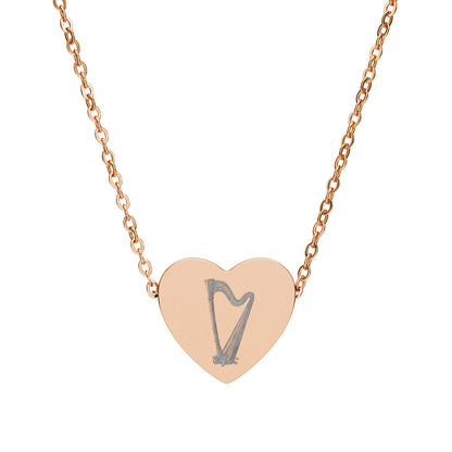 Engraved Harp Heart Necklace, Gift for Her, Gifts for Musicians